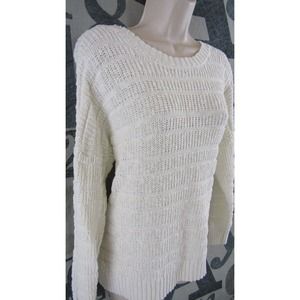 Marled Reunited Clothing Shirttail Ivory Knit Cotton Sweater Women XL Slit Hem
